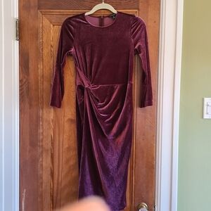 Banana Republic Velvet Twist-Front Long Sleeve Midi Dress - Maroon